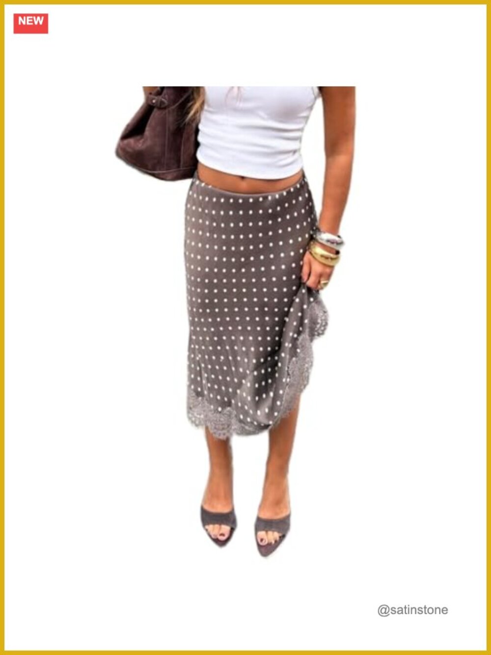 Women Lace Trim Satin Maxi Skirt Y2K High Waist A-Line Silk Slip Skirt